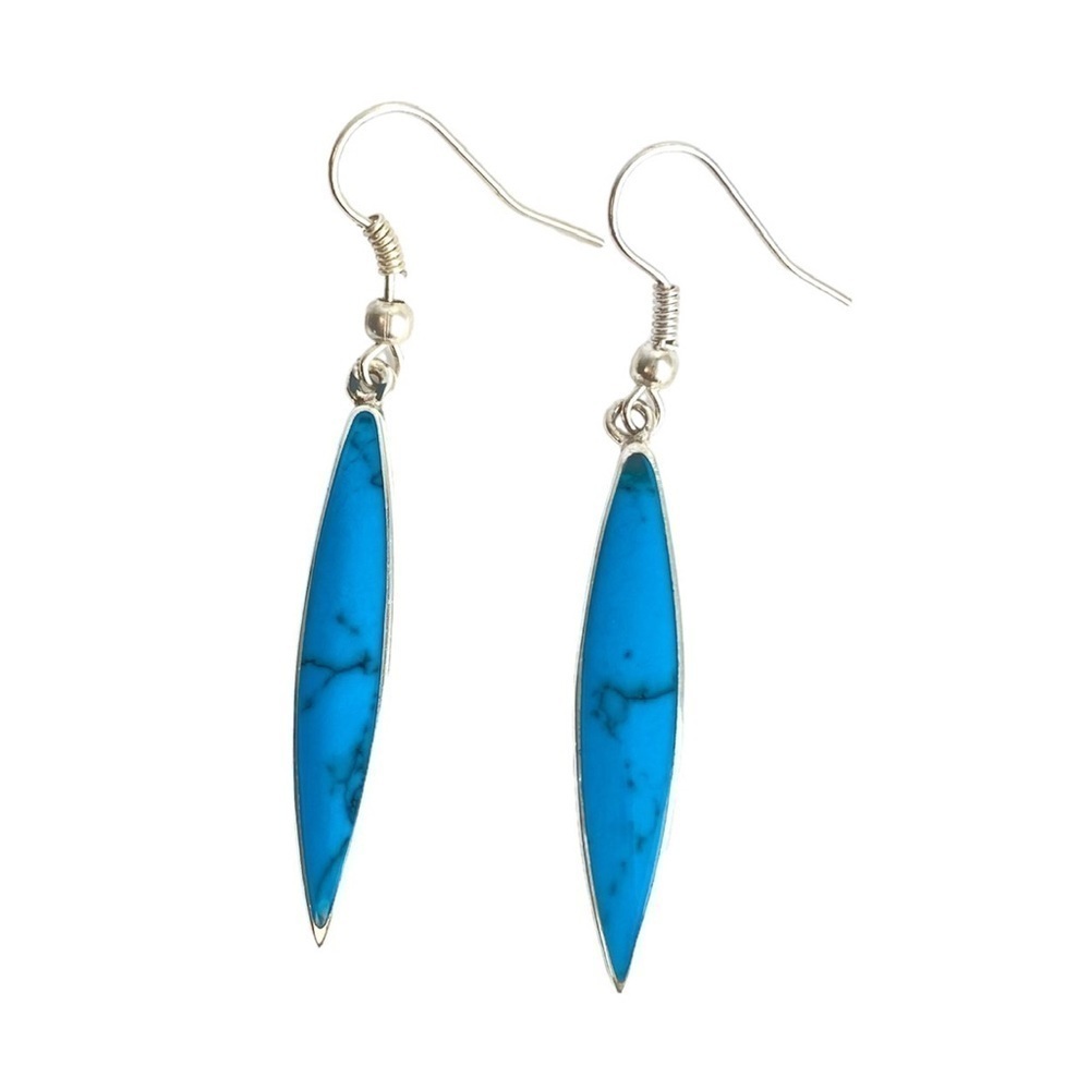 Vintage Turquoise Drop Earrings Silver Tone Boho Western Southwestern Tribal